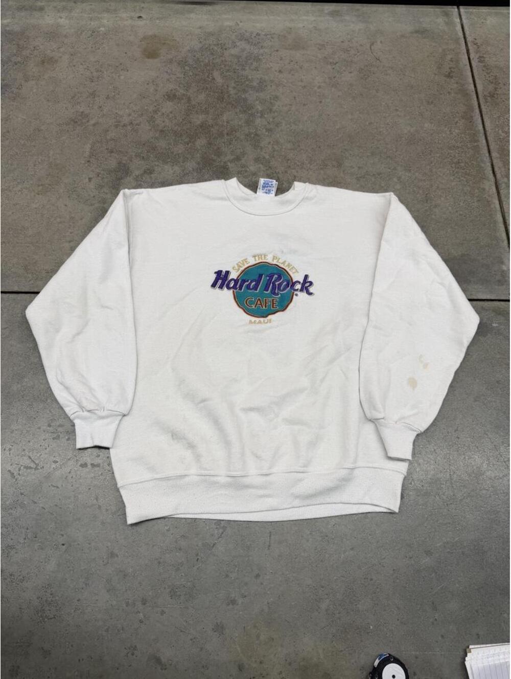 vintage hard rock cafe save the planet maui destination white crewneck